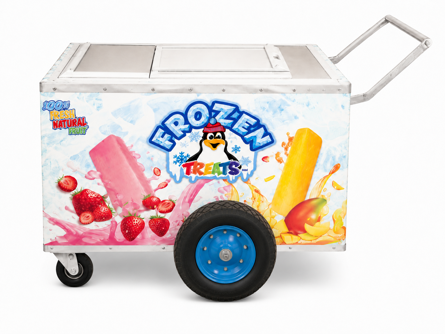 Frozen Treats branded paleta cart on wheels, ready for events