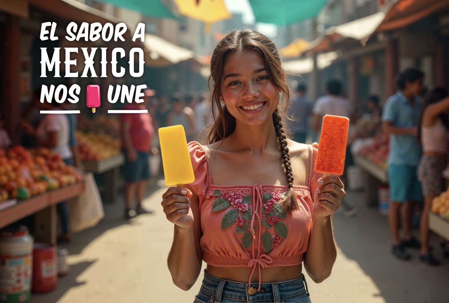 Girl at outdoor market holding paletas