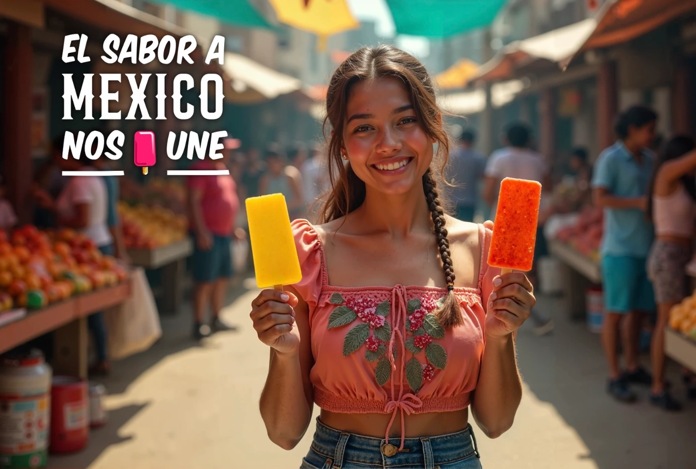 Girl at an outdoor market holding paletas